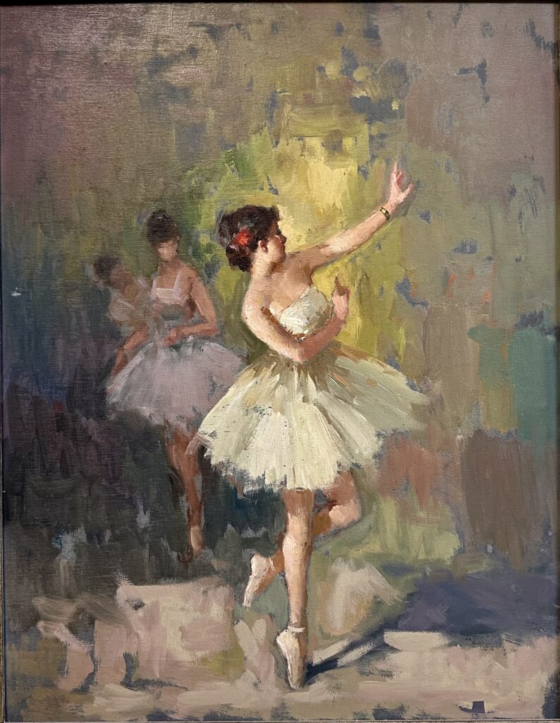 dipinto ad olio su tavola con soggetto ballerine danzanti