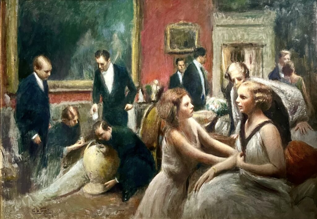 giuseppe de sanctis, salotto parigino, dipinto ad olio su tavola