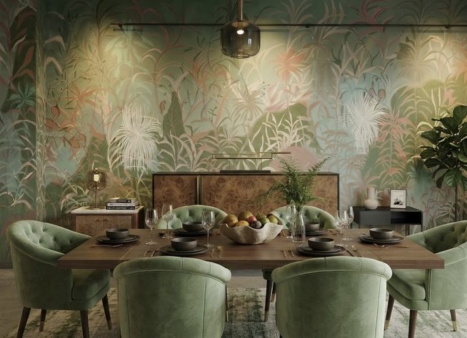 Wall decor, decorazione parete botanica a mano libera.